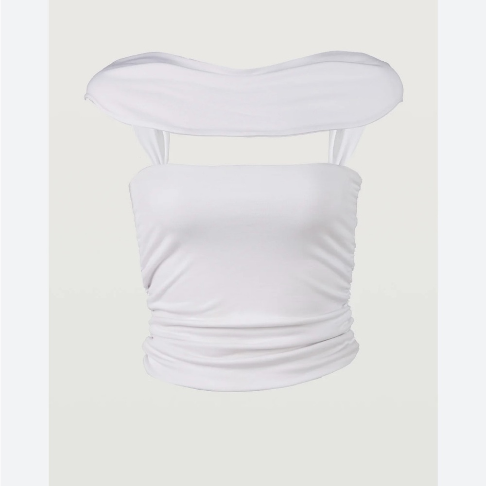 ET Ochs Audrey Scarf Neck Rushed Crop Top in White